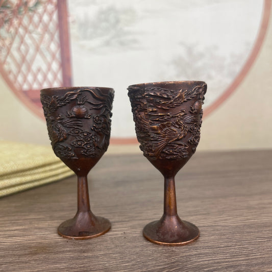 Exquisite Handcrafted Dragon and Phoenix Patterned Cups (Pair)