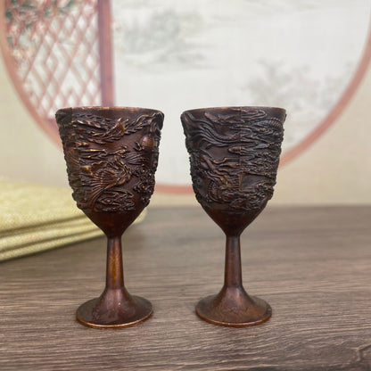 Exquisite Handcrafted Dragon and Phoenix Patterned Cups (Pair)