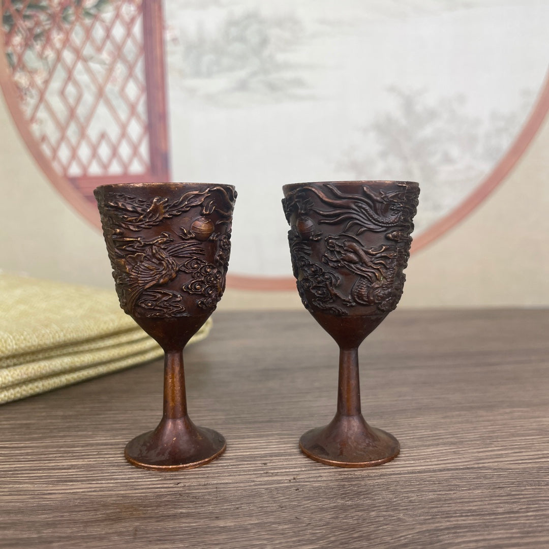 Exquisite Handcrafted Dragon and Phoenix Patterned Cups (Pair)