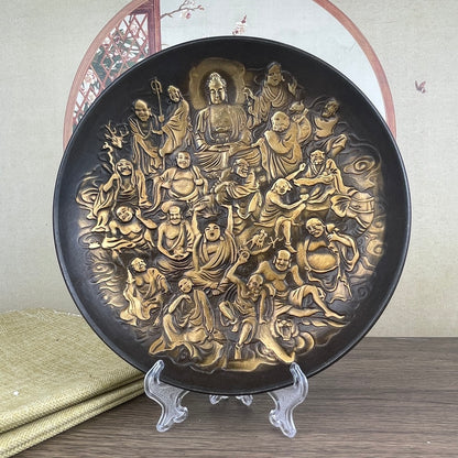 Exquisite Handcrafted Copper Plate of Eighteen Arhats - Unique Desktop Decor & Rare Collectible