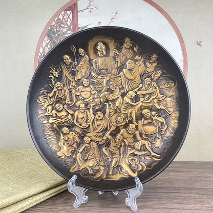 Exquisite Handcrafted Copper Plate of Eighteen Arhats - Unique Desktop Decor & Rare Collectible