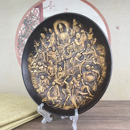 Exquisite Handcrafted Copper Plate of Eighteen Arhats - Unique Desktop Decor & Rare Collectible