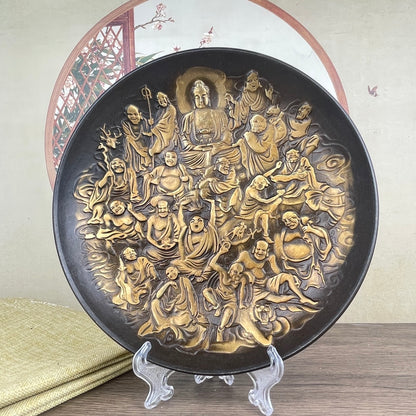 Exquisite Handcrafted Copper Plate of Eighteen Arhats - Unique Desktop Decor & Rare Collectible