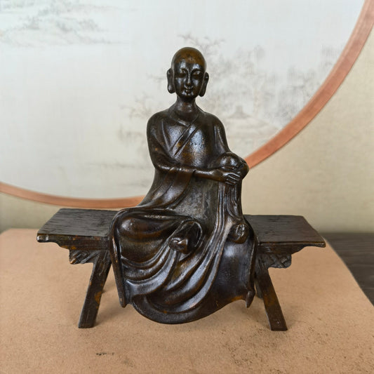 Handcrafted Monk Sculpture Sitting on Bench - Exquisite Artwork, Unique Gift, Rare Collectible