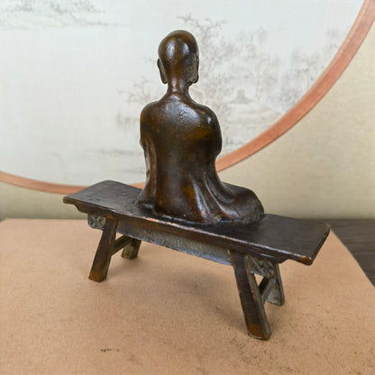 Handcrafted Monk Sculpture Sitting on Bench - Exquisite Artwork, Unique Gift, Rare Collectible