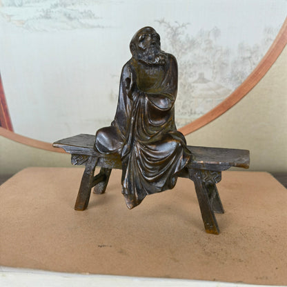 Handcrafted Dharma Statue Sitting on Bench - Unique Gift, Rare Collectible, Home & Office Decor