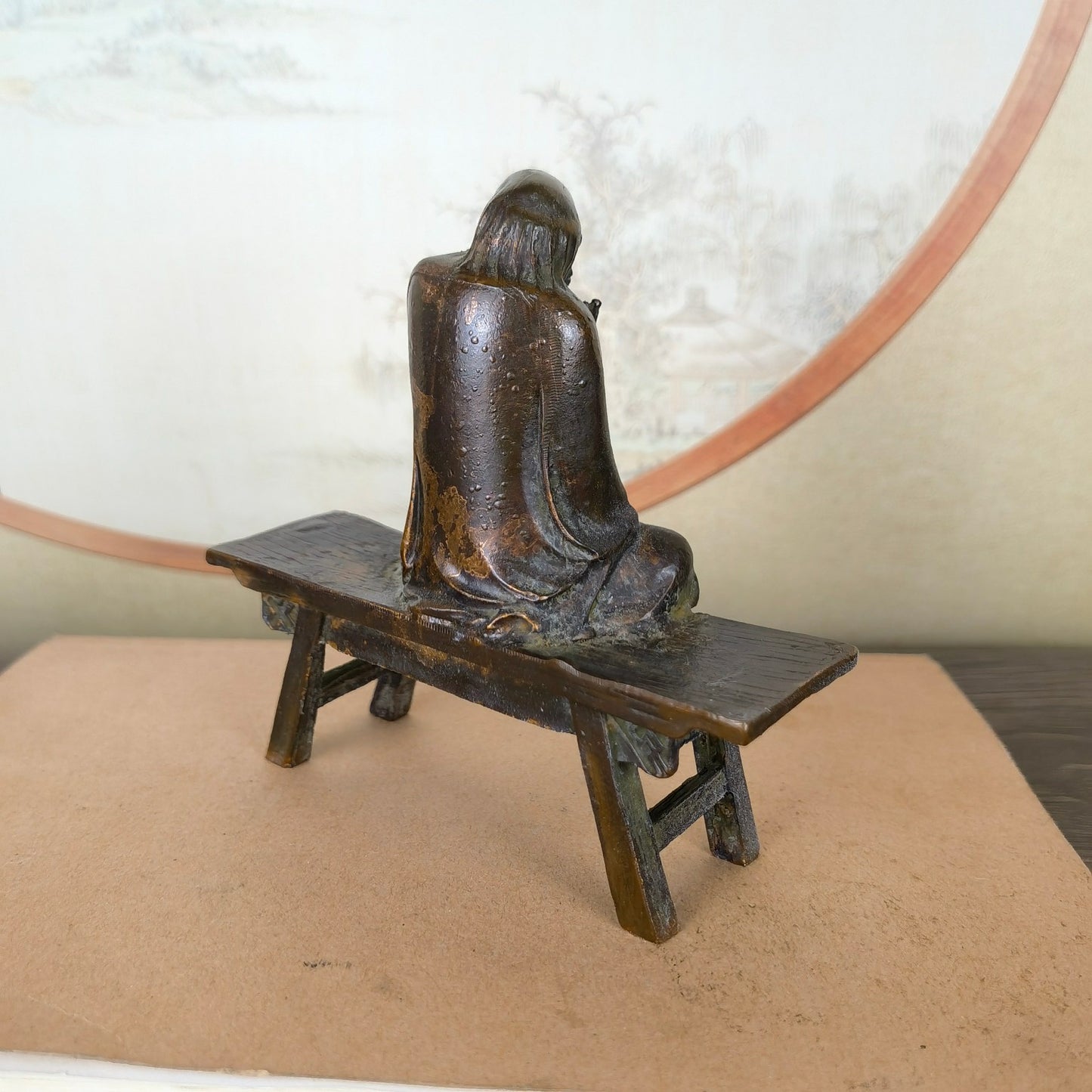 Handcrafted Dharma Statue Sitting on Bench - Unique Gift, Rare Collectible, Home & Office Decor