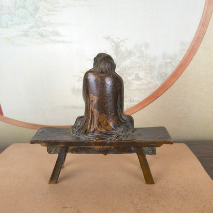 Handcrafted Dharma Statue Sitting on Bench - Unique Gift, Rare Collectible, Home & Office Decor