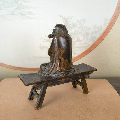 Handcrafted Dharma Statue Sitting on Bench - Unique Gift, Rare Collectible, Home & Office Decor