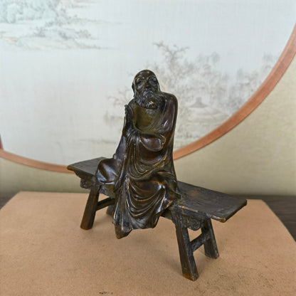 Handcrafted Dharma Statue Sitting on Bench - Unique Gift, Rare Collectible, Home & Office Decor