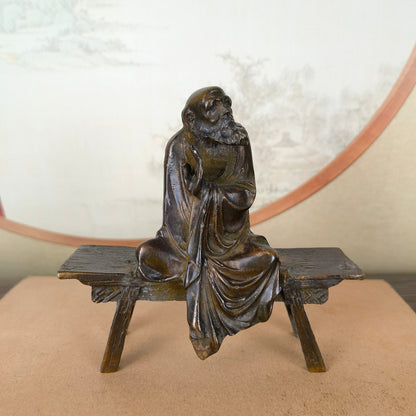 Handcrafted Dharma Statue Sitting on Bench - Unique Gift, Rare Collectible, Home & Office Decor