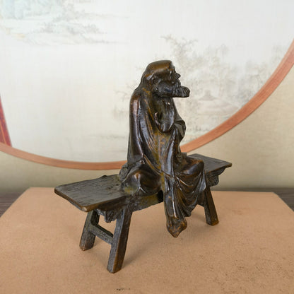 Handcrafted Dharma Statue Sitting on Bench - Unique Gift, Rare Collectible, Home & Office Decor