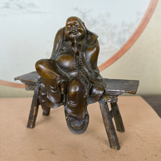 Handcrafted Maitreya Buddha Statue on Bench - Unique Gift, Rare Collectible, Home & Office Decor