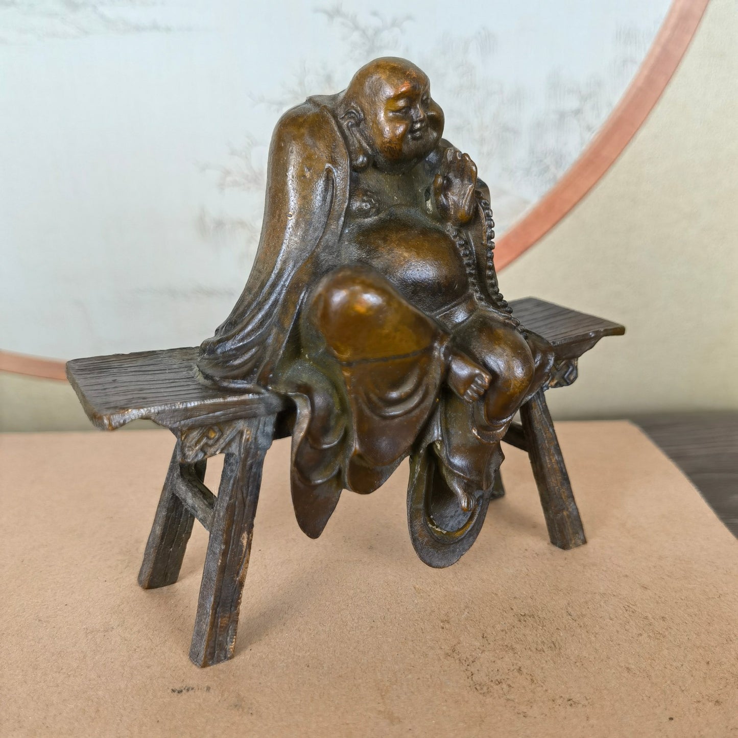 Handcrafted Maitreya Buddha Statue on Bench - Unique Gift, Rare Collectible, Home & Office Decor