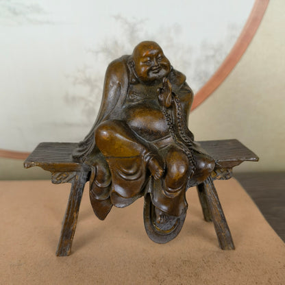 Handcrafted Maitreya Buddha Statue on Bench - Unique Gift, Rare Collectible, Home & Office Decor