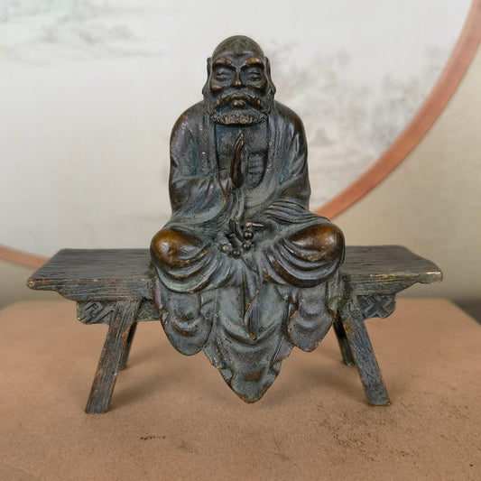 Handcrafted Dharma Buddha Statue on Bench - Exquisite Craftsmanship, Unique Gift, Rare Collectible