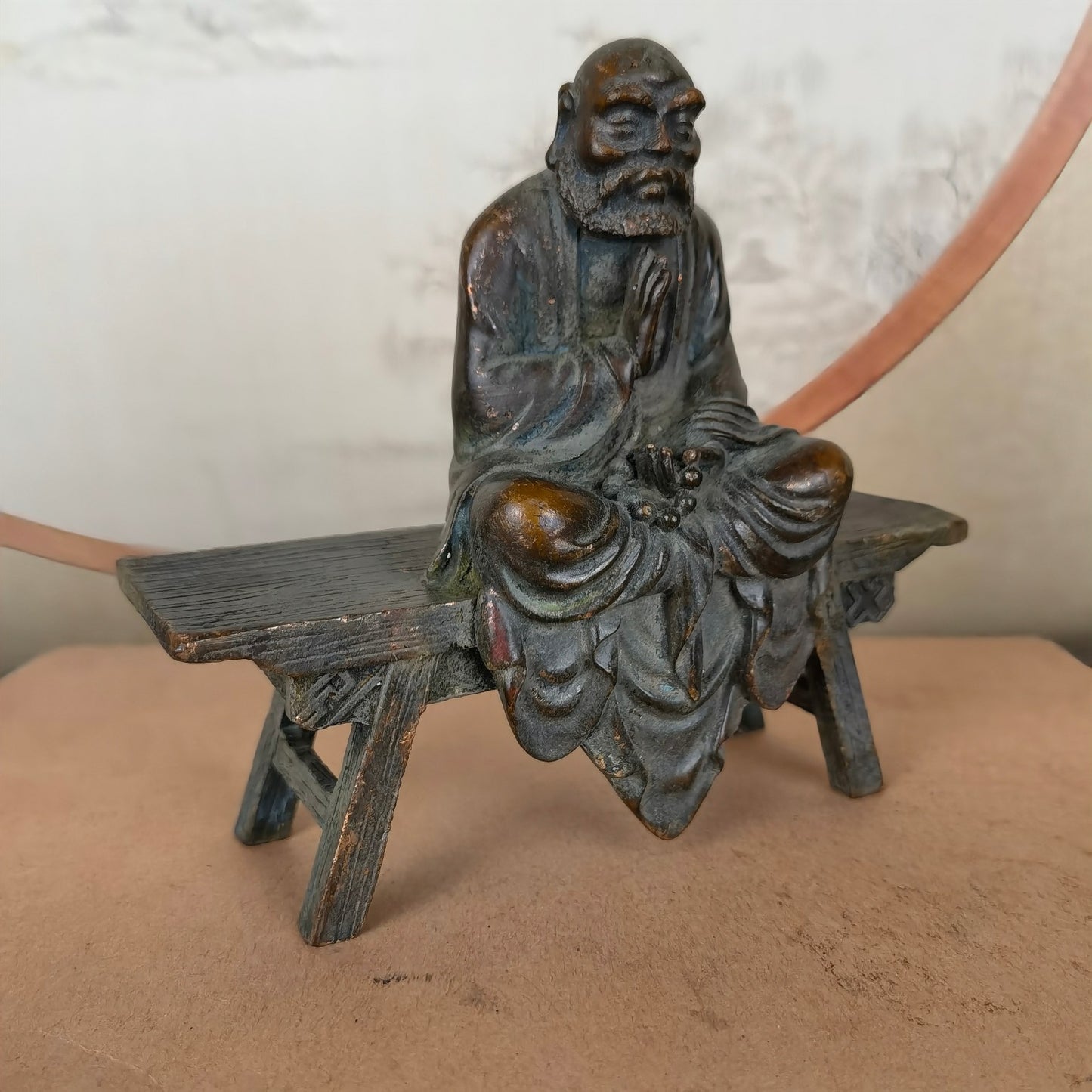 Handcrafted Dharma Buddha Statue on Bench - Exquisite Craftsmanship, Unique Gift, Rare Collectible