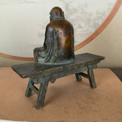 Handcrafted Dharma Buddha Statue on Bench - Exquisite Craftsmanship, Unique Gift, Rare Collectible