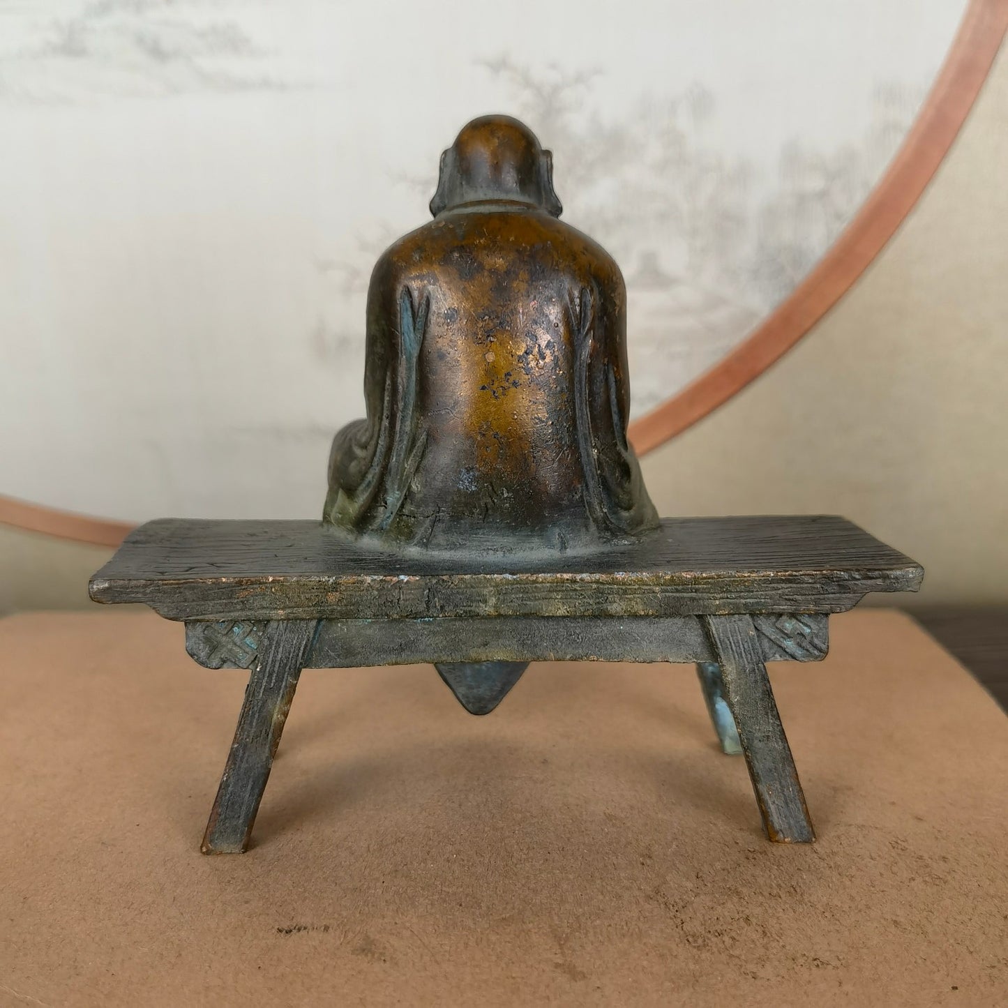 Handcrafted Dharma Buddha Statue on Bench - Exquisite Craftsmanship, Unique Gift, Rare Collectible