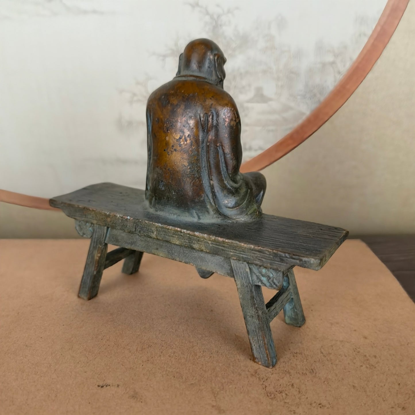 Handcrafted Dharma Buddha Statue on Bench - Exquisite Craftsmanship, Unique Gift, Rare Collectible