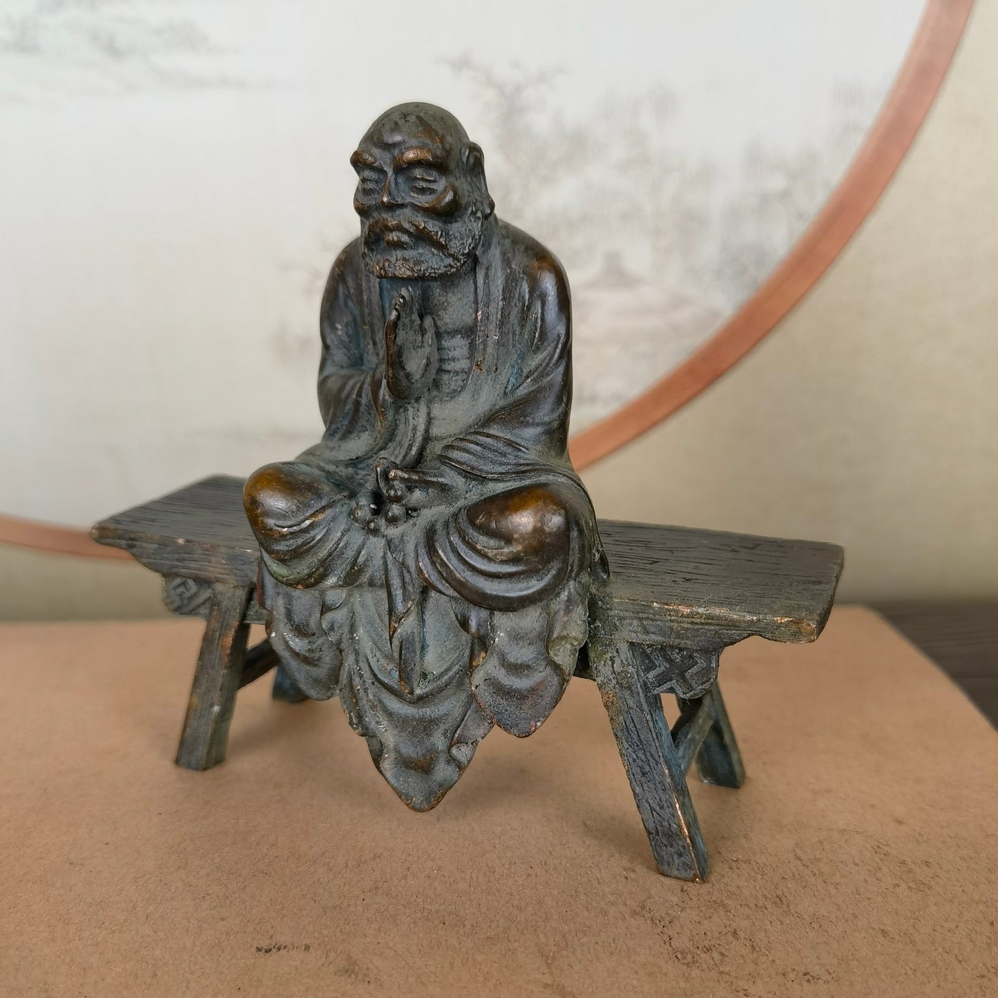 Handcrafted Dharma Buddha Statue on Bench - Exquisite Craftsmanship, Unique Gift, Rare Collectible