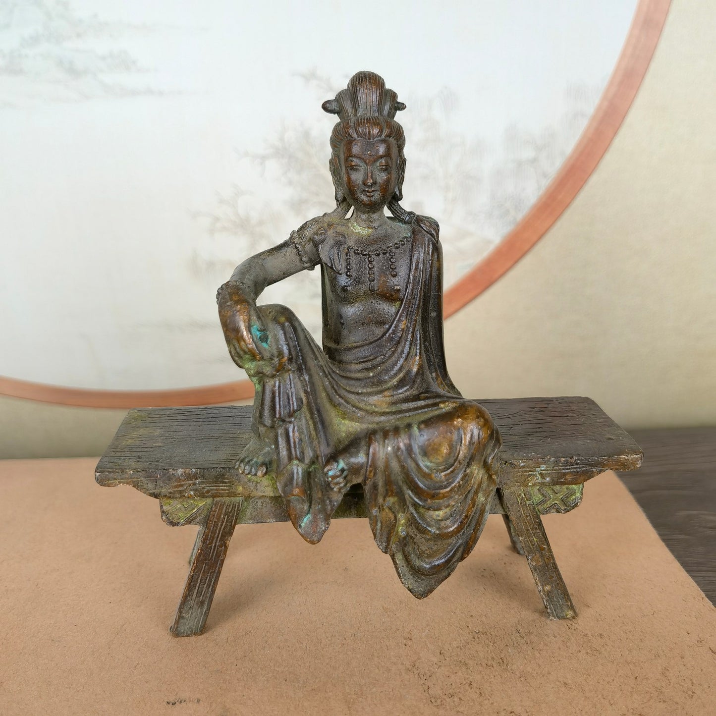 Handcrafted Guanyin Buddha Statue on Bench - Exquisite Craftsmanship, Unique Gift, Rare Collectible