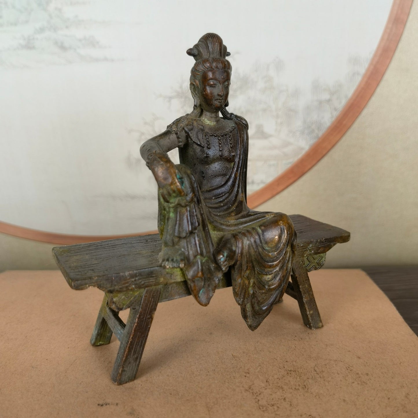 Handcrafted Guanyin Buddha Statue on Bench - Exquisite Craftsmanship, Unique Gift, Rare Collectible