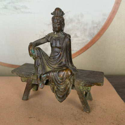 Handcrafted Guanyin Buddha Statue on Bench - Exquisite Craftsmanship, Unique Gift, Rare Collectible