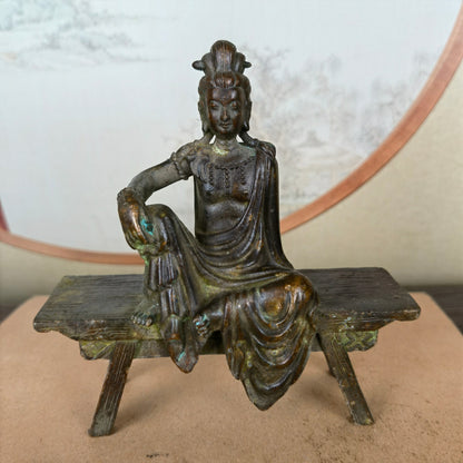 Handcrafted Guanyin Buddha Statue on Bench - Exquisite Craftsmanship, Unique Gift, Rare Collectible