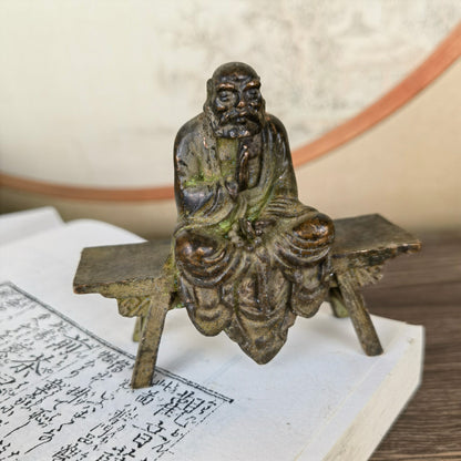 Exquisite Handmade Small Daruma Buddha Statue Sitting on a Bench - Unique Gift & Home Decor