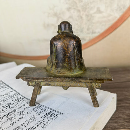 Exquisite Handmade Small Daruma Buddha Statue Sitting on a Bench - Unique Gift & Home Decor