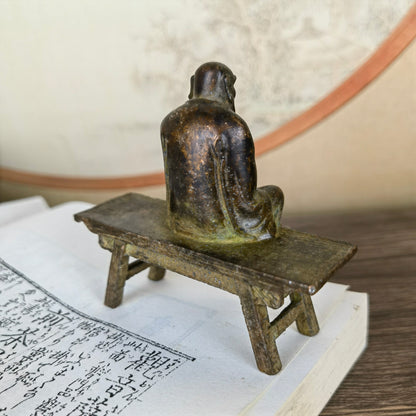 Exquisite Handmade Small Daruma Buddha Statue Sitting on a Bench - Unique Gift & Home Decor