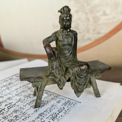 Handcrafted Small Kwan Yin Buddha Statue on Bench - Exquisite Craftsmanship, Unique Gift, Rare Collectible