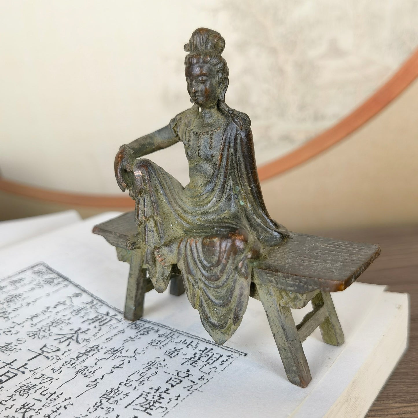 Handcrafted Small Kwan Yin Buddha Statue on Bench - Exquisite Craftsmanship, Unique Gift, Rare Collectible