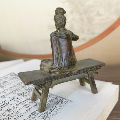 Handcrafted Small Kwan Yin Buddha Statue on Bench - Exquisite Craftsmanship, Unique Gift, Rare Collectible