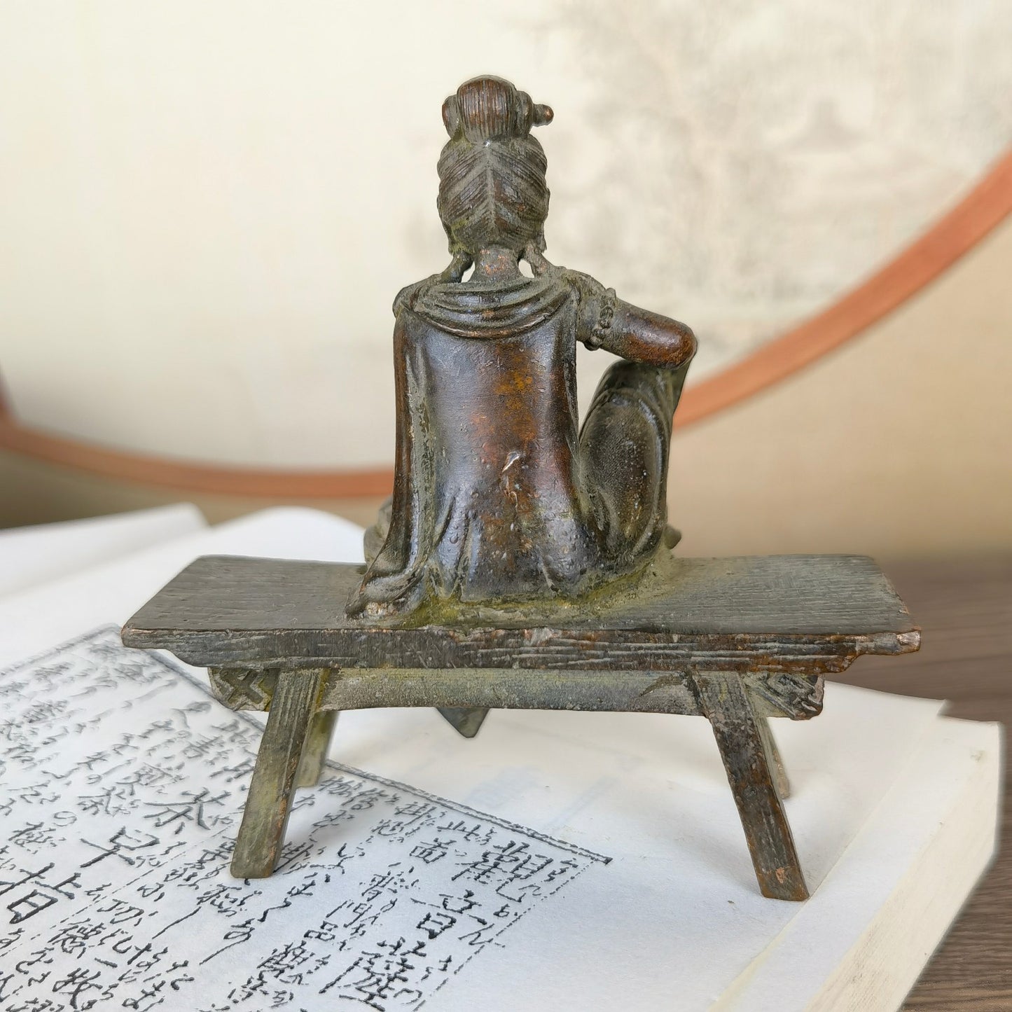 Handcrafted Small Kwan Yin Buddha Statue on Bench - Exquisite Craftsmanship, Unique Gift, Rare Collectible