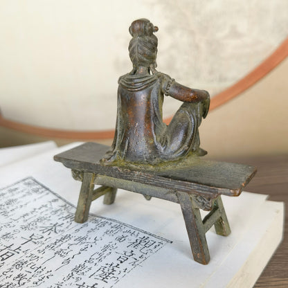 Handcrafted Small Kwan Yin Buddha Statue on Bench - Exquisite Craftsmanship, Unique Gift, Rare Collectible