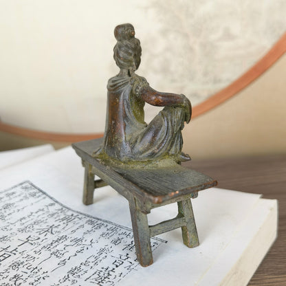 Handcrafted Small Kwan Yin Buddha Statue on Bench - Exquisite Craftsmanship, Unique Gift, Rare Collectible