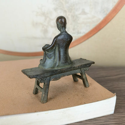 Small Monk Statue on Bench - Handcrafted, Unique Gift, Rare Collectible