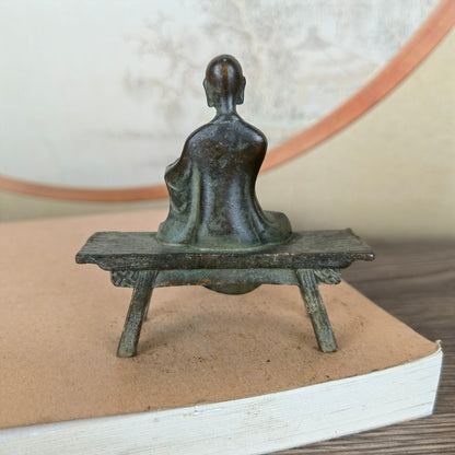 Small Monk Statue on Bench - Handcrafted, Unique Gift, Rare Collectible