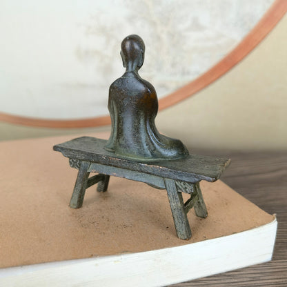 Small Monk Statue on Bench - Handcrafted, Unique Gift, Rare Collectible