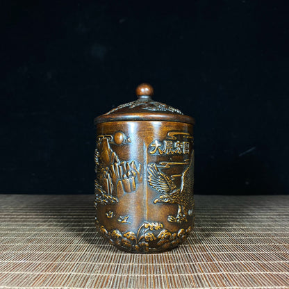 Exquisite Handcrafted Pure Copper Relief Tea Jar - A Unique Gift and Rare Collectible