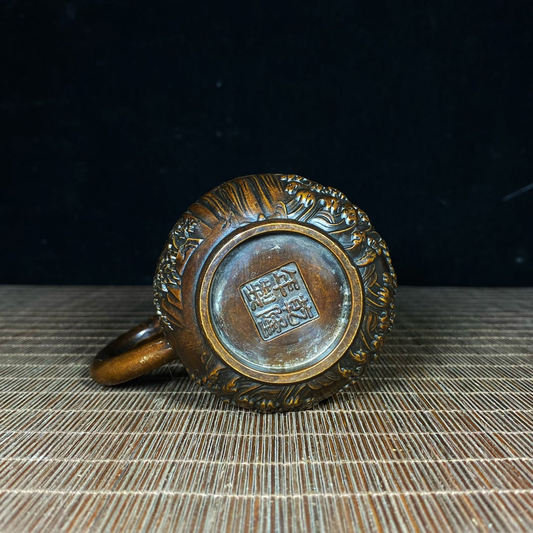 Exquisite Handcrafted Pure Copper Relief Tea Jar - A Unique Gift and Rare Collectible