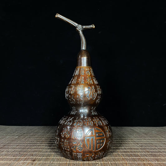 Elegant Large Pure Copper 'Hundred Blessings' Gourd Sculpture - Handcrafted Desk Ornament