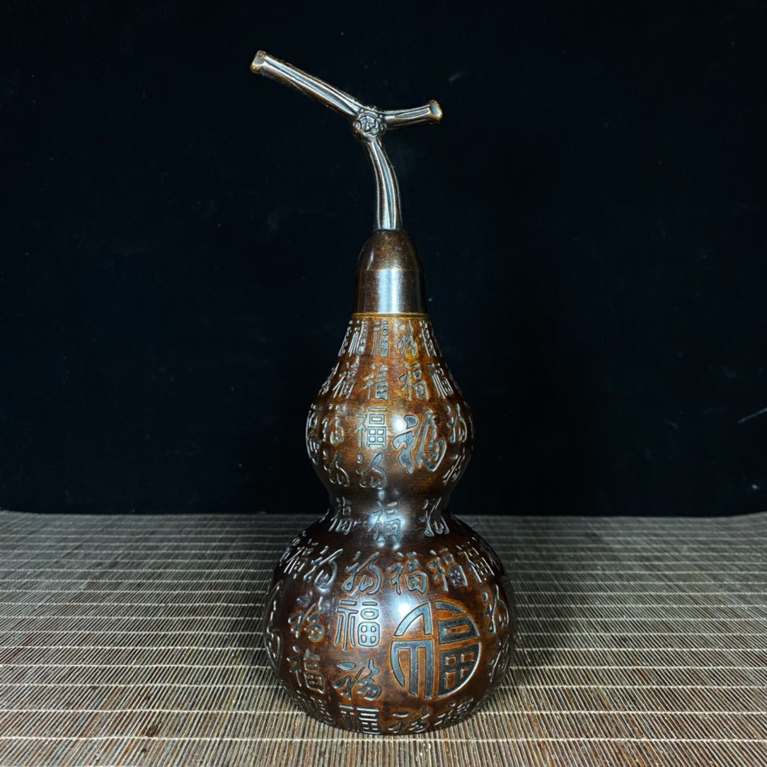 Elegant Large Pure Copper 'Hundred Blessings' Gourd Sculpture - Handcrafted Desk Ornament