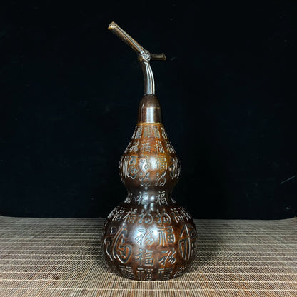 Elegant Large Pure Copper 'Hundred Blessings' Gourd Sculpture - Handcrafted Desk Ornament