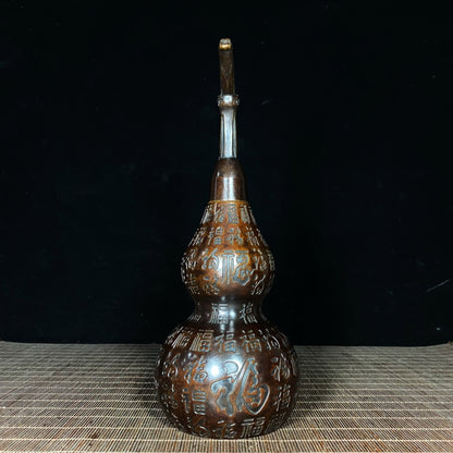 Elegant Large Pure Copper 'Hundred Blessings' Gourd Sculpture - Handcrafted Desk Ornament