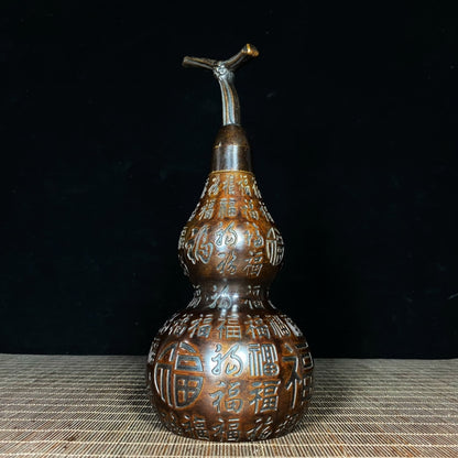 Elegant Large Pure Copper 'Hundred Blessings' Gourd Sculpture - Handcrafted Desk Ornament