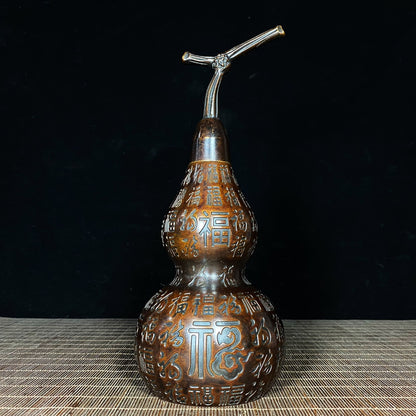 Elegant Large Pure Copper 'Hundred Blessings' Gourd Sculpture - Handcrafted Desk Ornament