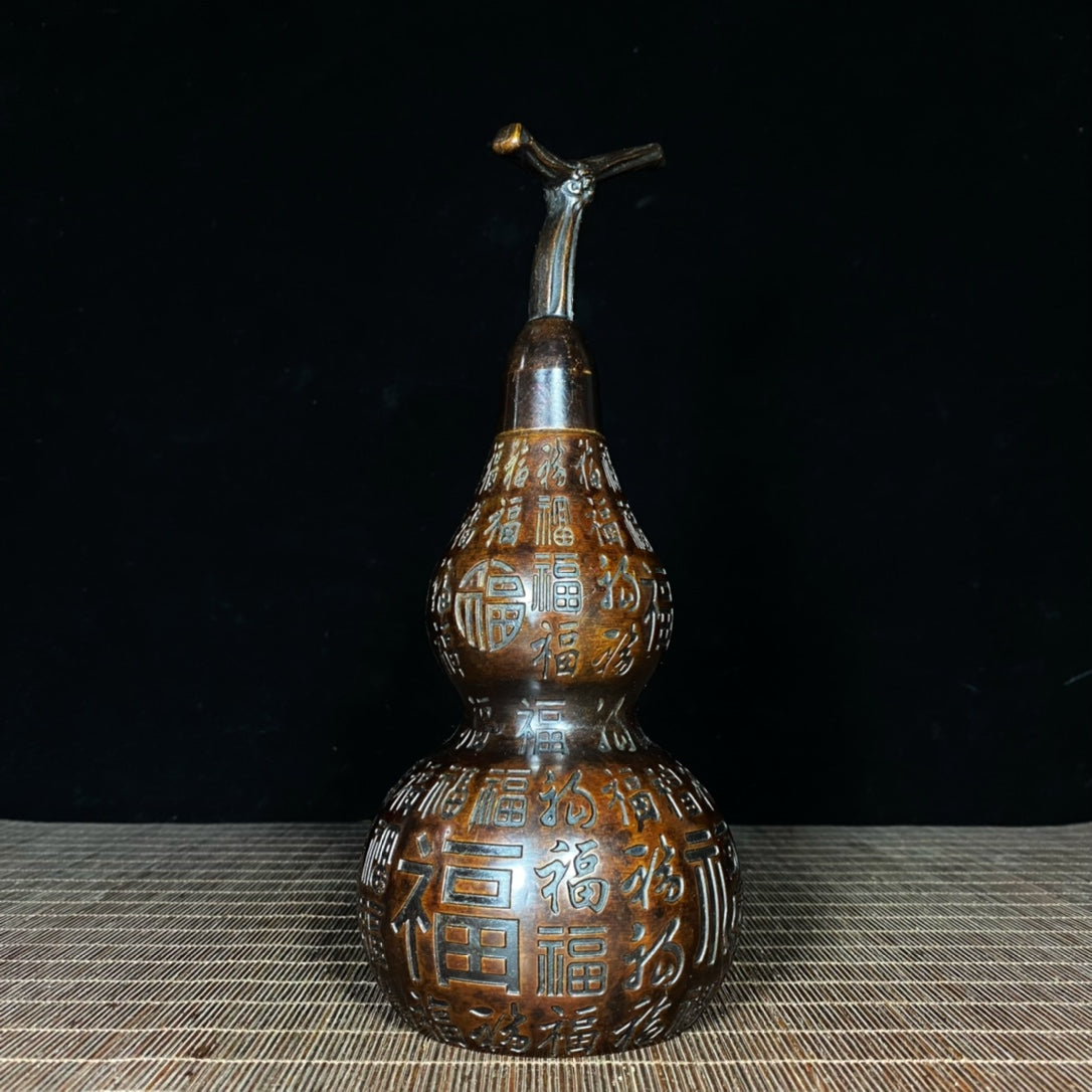 Elegant Large Pure Copper 'Hundred Blessings' Gourd Sculpture - Handcrafted Desk Ornament